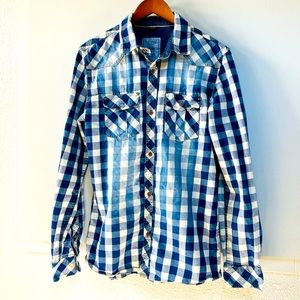 Men’s Baffalo David Bitton Long-sleeve Denim Buttondown Shirt Medium